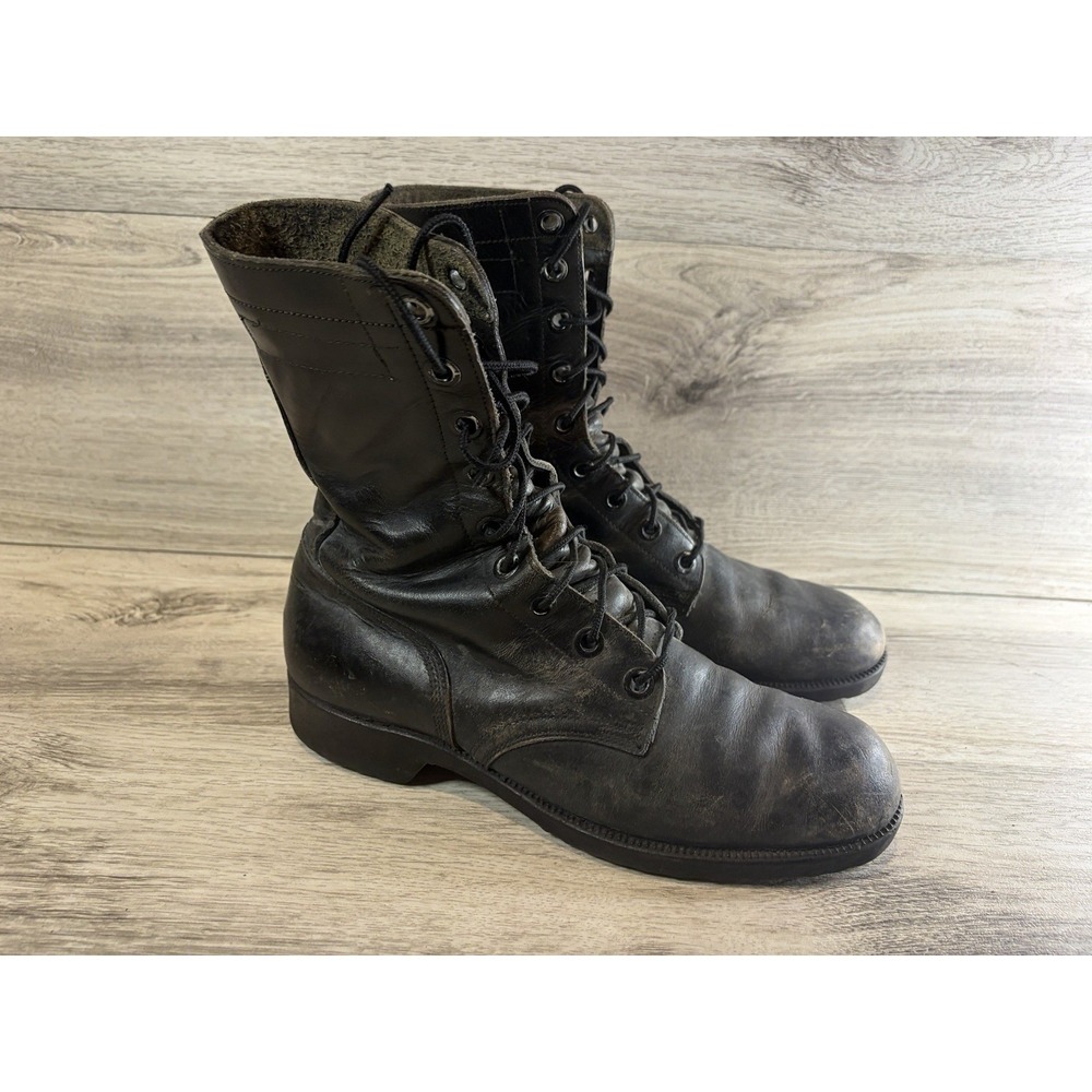 GENESCO Men's Combat Boots Size 8 Regular Black Vintage 70s Leather Lace Up Shoe